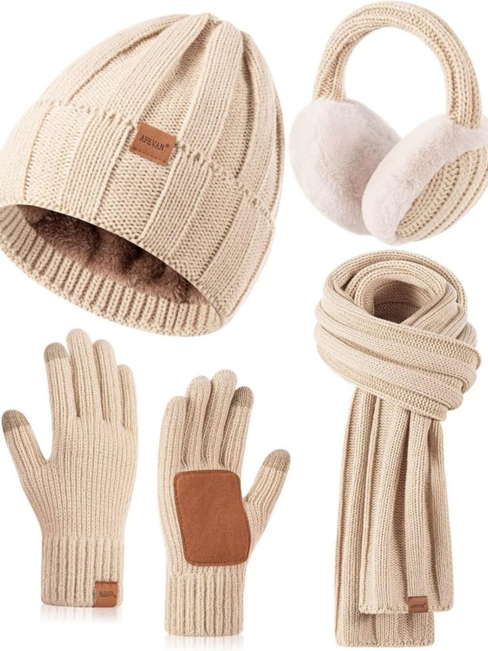 Cozy Winter Hat, Gloves, Scarf & Earmuffs Set - Fleece Lined, Touchscreen